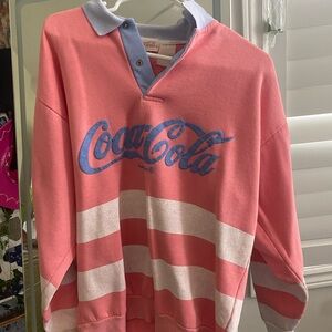 VINTAGE: Cola Blue and Pink Collar Sweatshirt